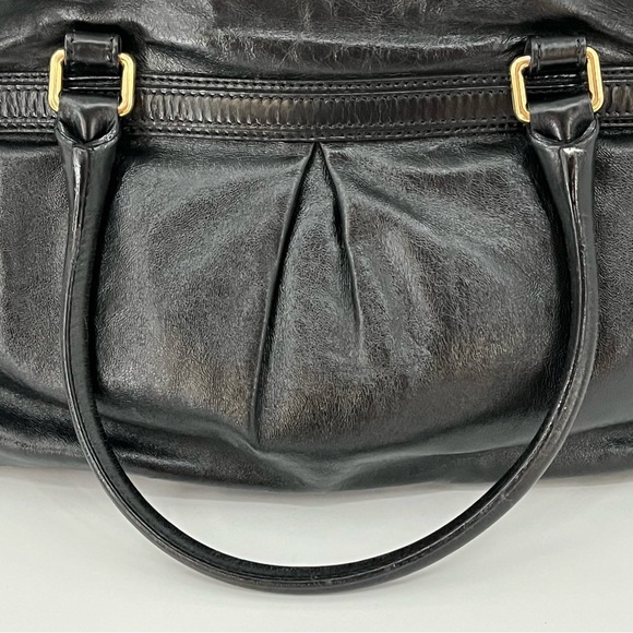Marc Jacobs 15”x12” leather pleated bag 0234 solid black soft shoulder purse - Picture 11 of 15